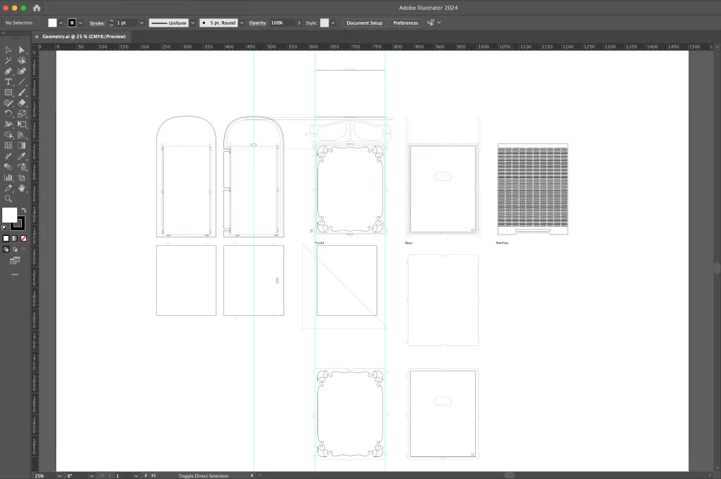The Adobe Illustrator cut-file layout for the laser-cut diorama box.